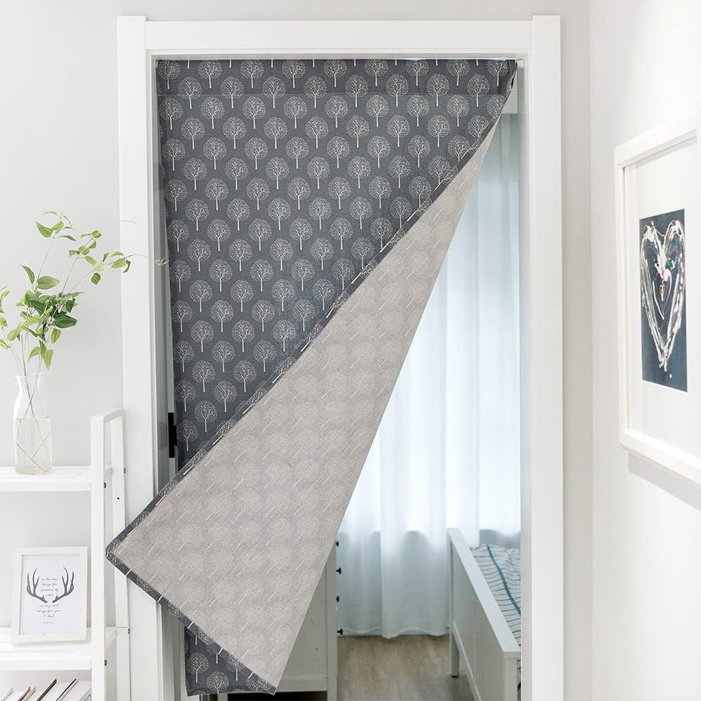 Huamengoo Door Curtain Panel Geometric Curtain Grey Tree