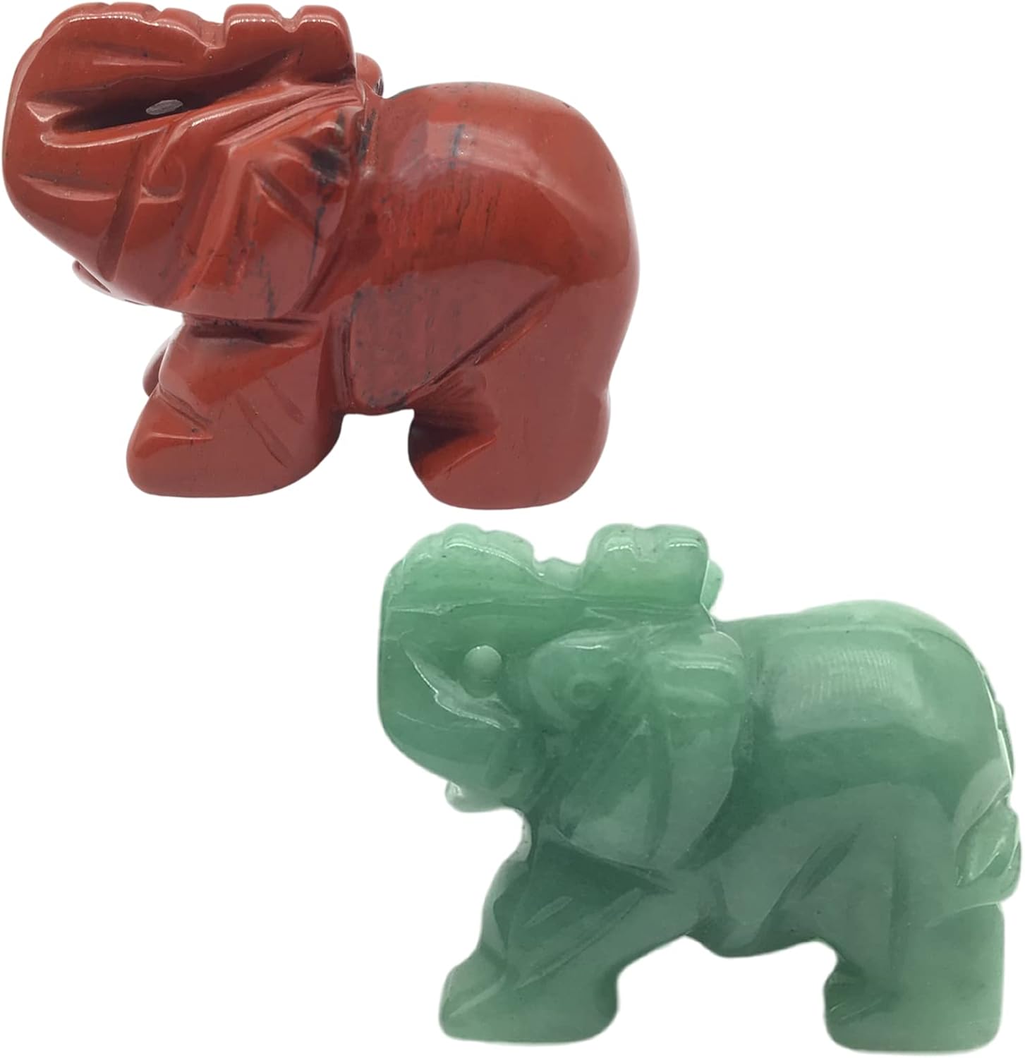 EDENS CALL 2 pcs Natural Healing Green Aventurine Red Jasper Crystal Elephant Figurines