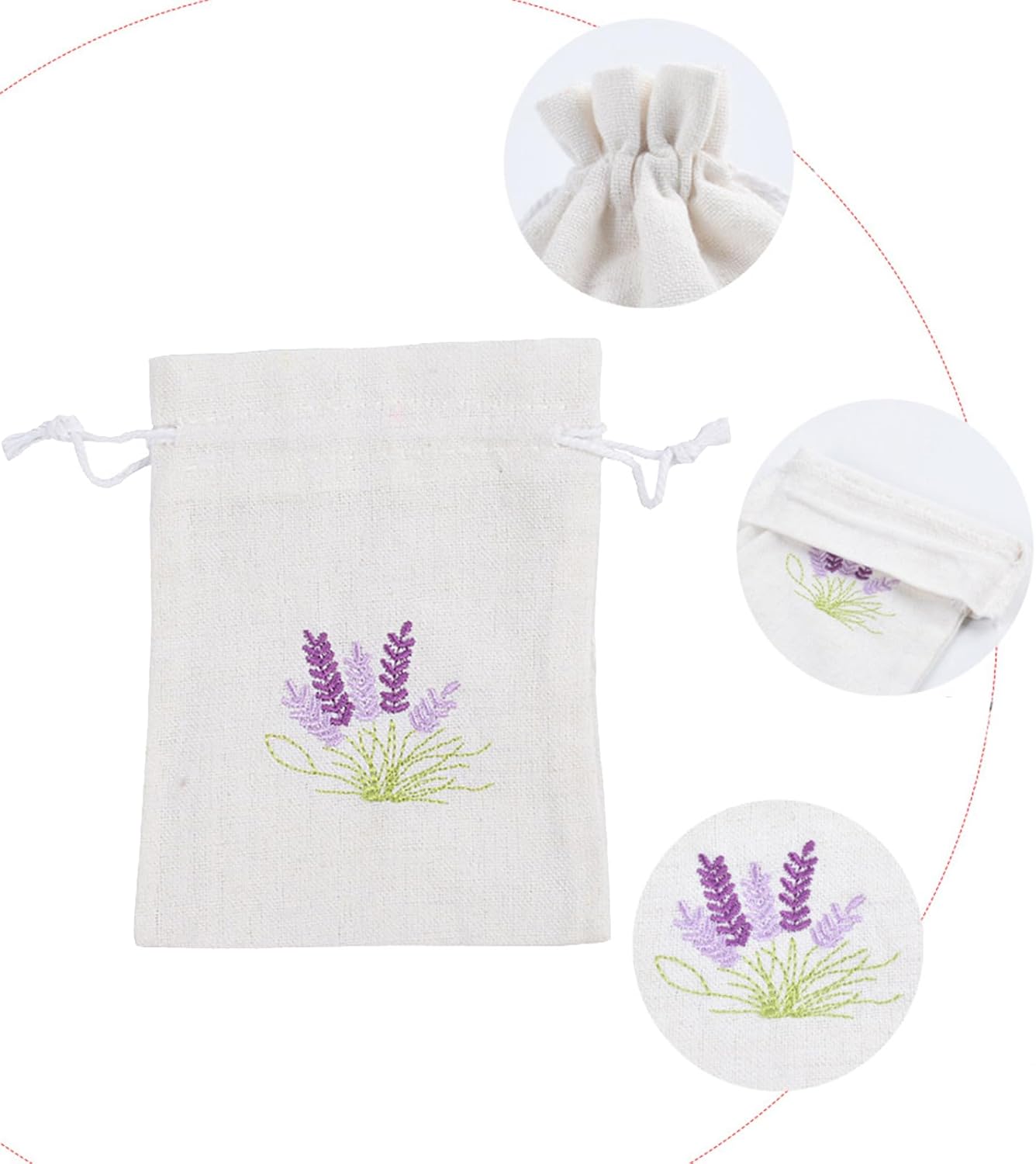 Pack Of 10 Cotton Linen Drawstring Lavender Bags