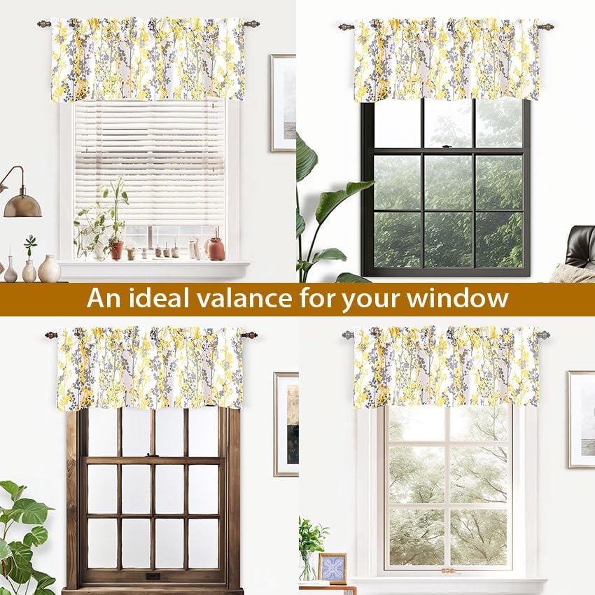 DriftAway Leah Abstract Floral Blossom Thermal Insulated Window Curtain Valance 52x18 Inches