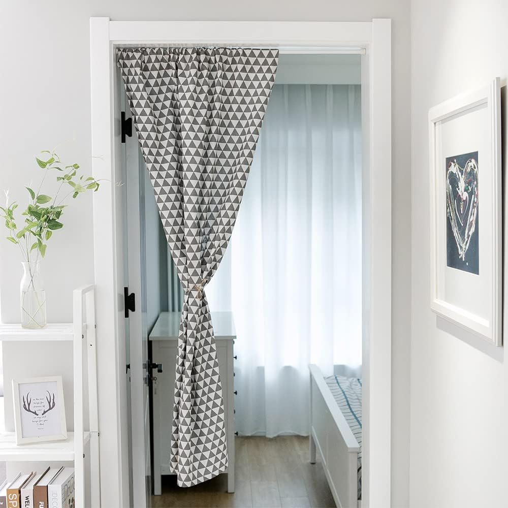 Geometric Door Curtain Panel in Gray Triangle