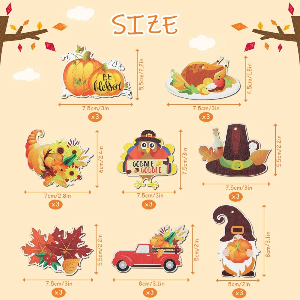 24 Pcs Wood Fall Thanksgiving Hanging Ornaments