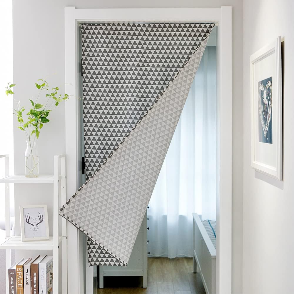 Geometric Door Curtain Panel in Gray Triangle