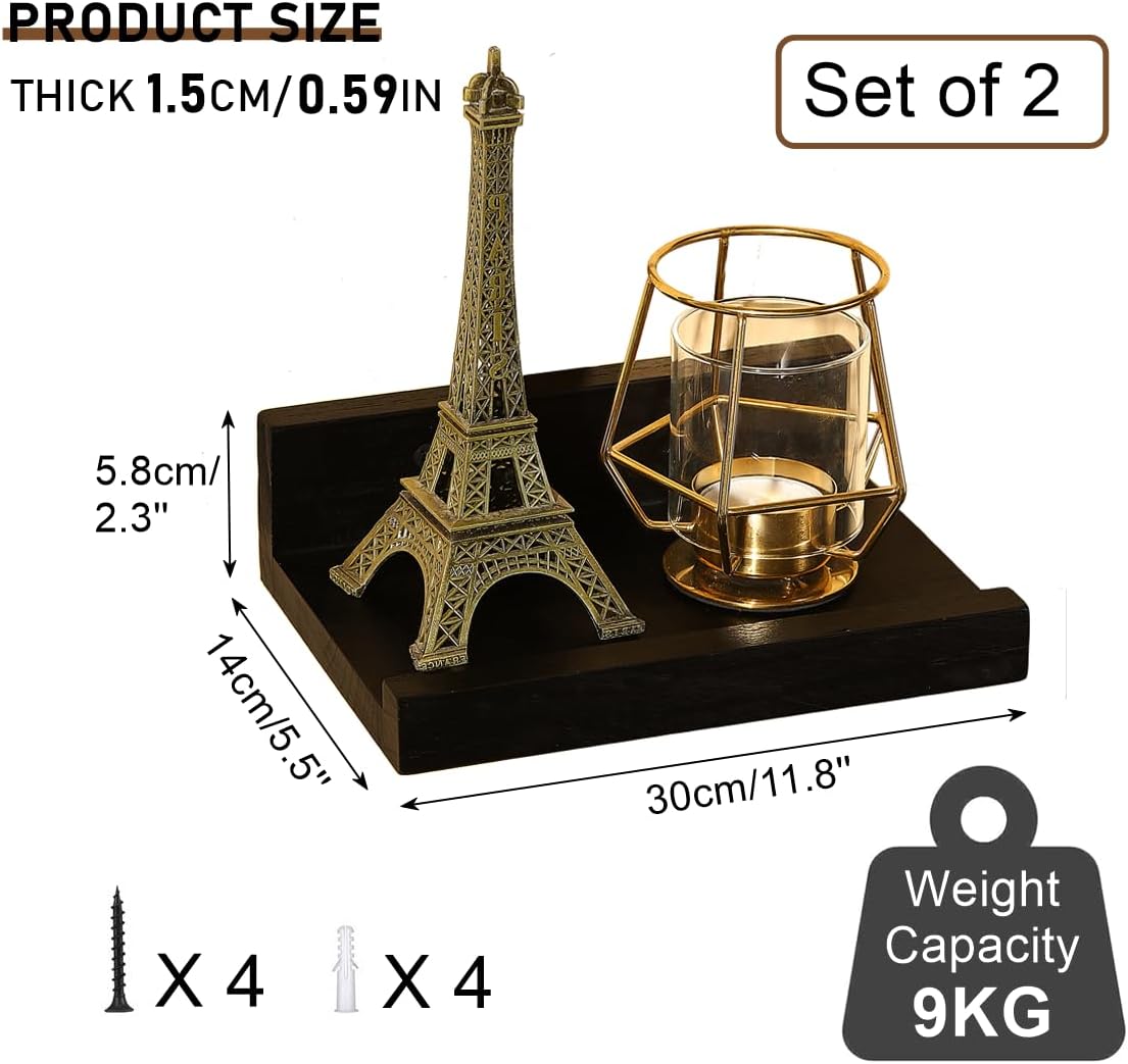 Z Metnal Small Floating Shelves 8x55 Inch 2 Pcs Black