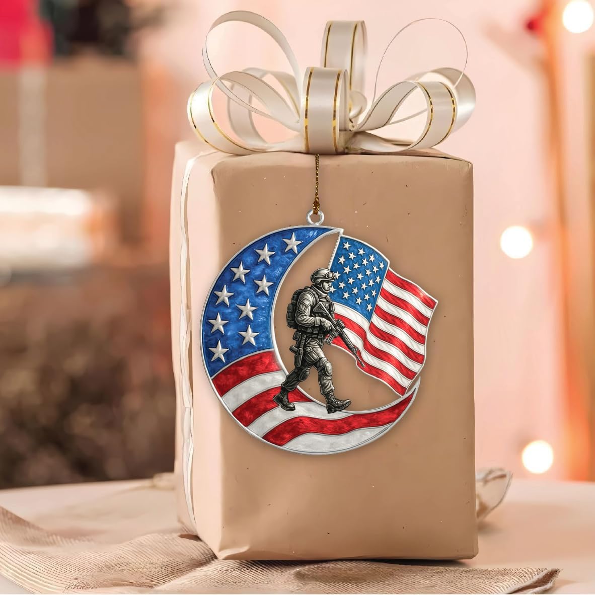 Patriotic Soldier Moon Acrylic Ornament 4-Inch
