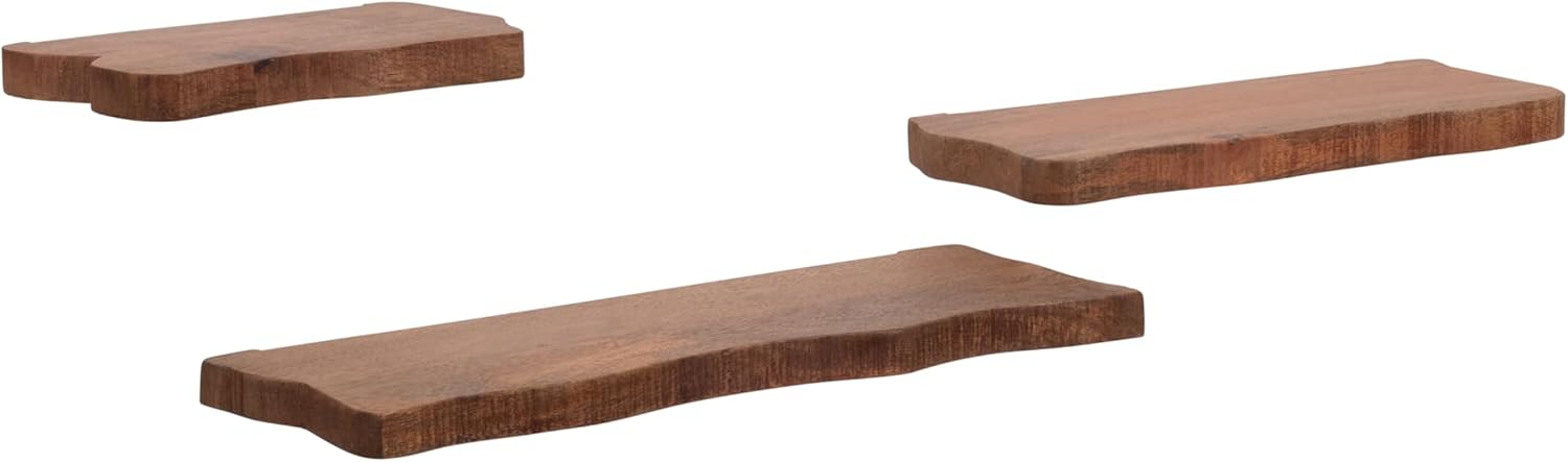 Sagebrook Home Floating Wall Shelves Set of 3 Mango Wood with Iron Brackets