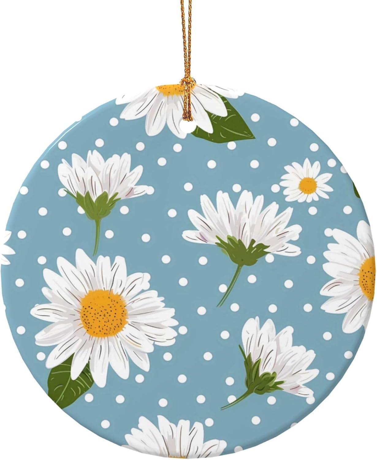Christmas Ornaments Daisy Flower Polka Dots Round Ceramic Pendant Decor