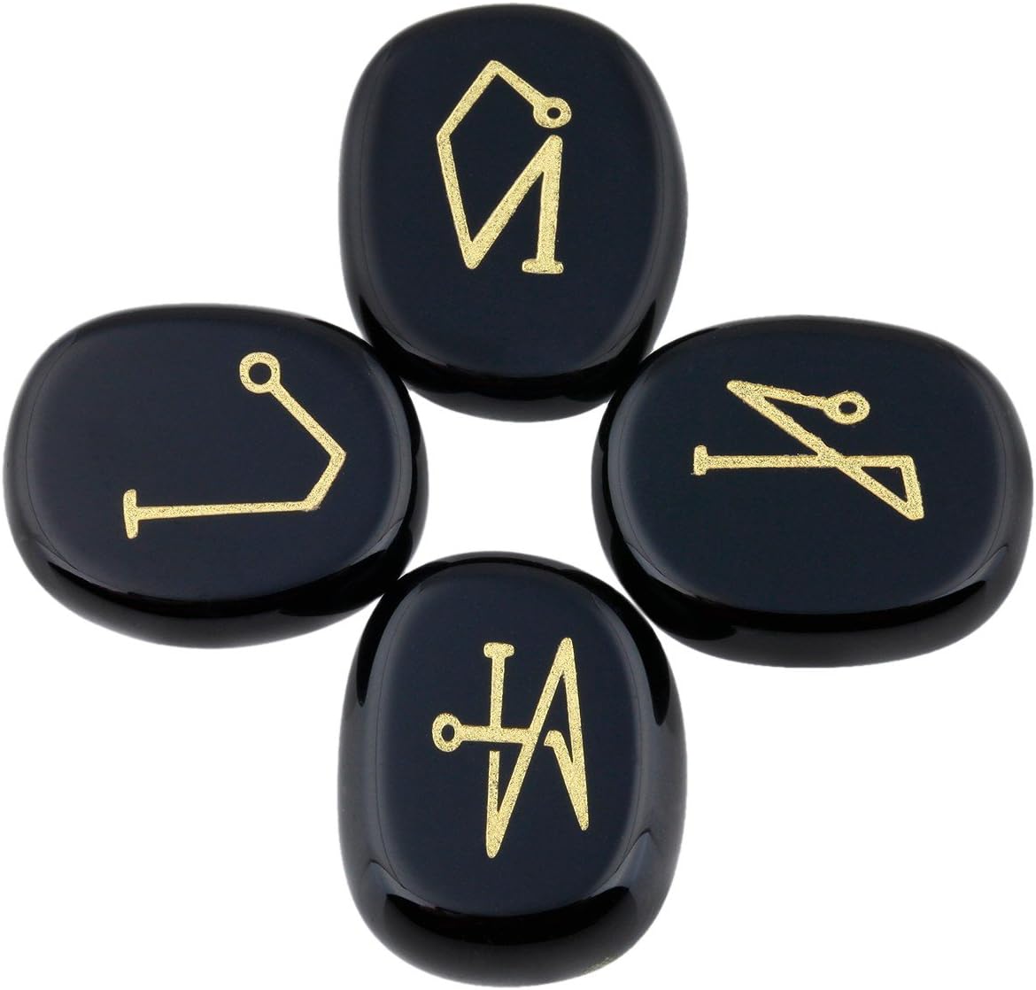 SUNYIK Flat Oval Black Agate Angel Symbols Set of 4
