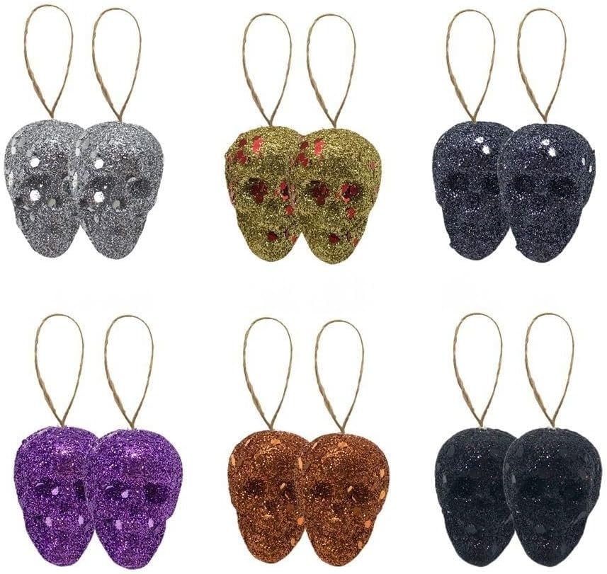 Halloween Glitter Skull Hanging Ornaments 24 Pack