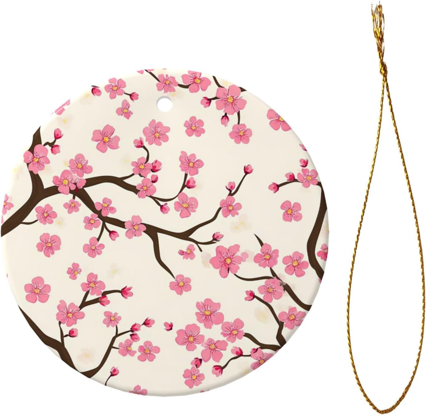 Pink Cherry Blossom Round Ceramic Christmas Ornaments