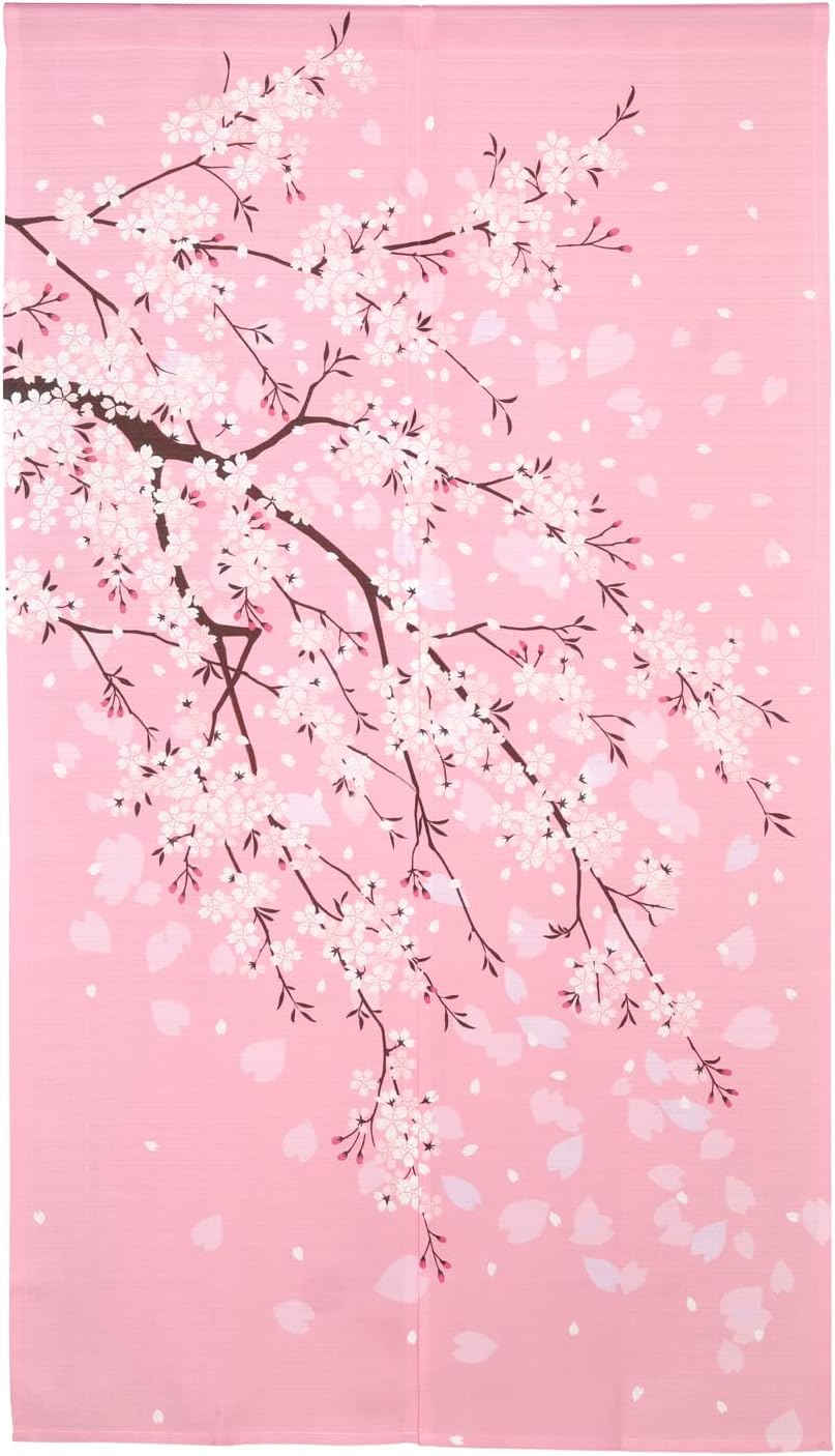 Japanese Noren Door Curtain with Cherry Blossom Design