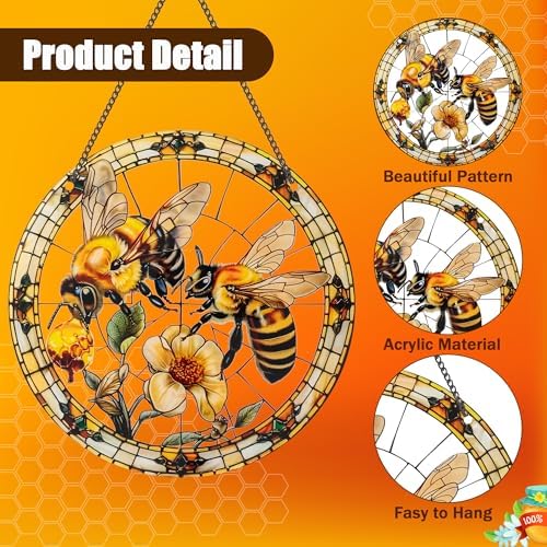 Bee Window Decor - Acrylic Sun Catcher with Hook and Chain