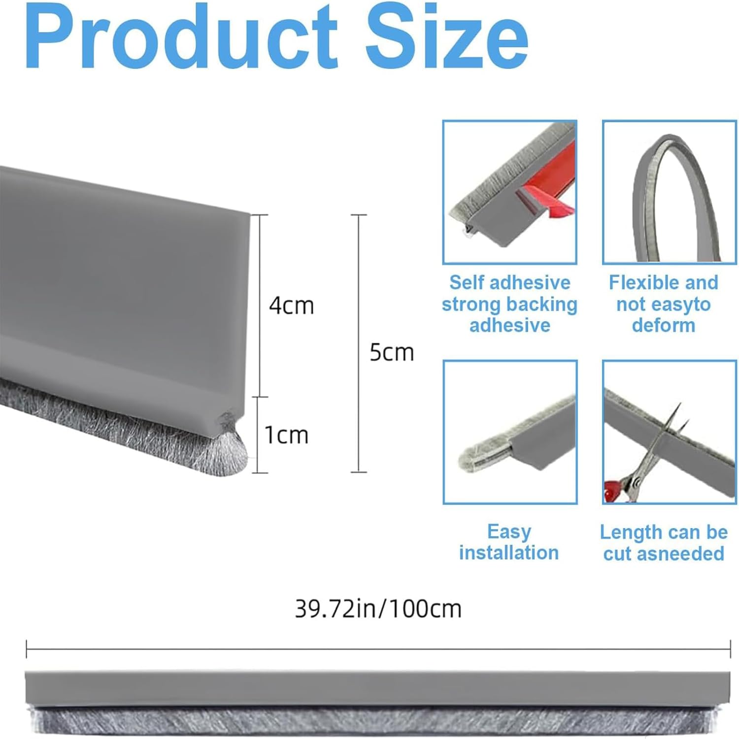 39 Inch Door Draft Stopper with Brush - Adhesive Weather Stripping Seal