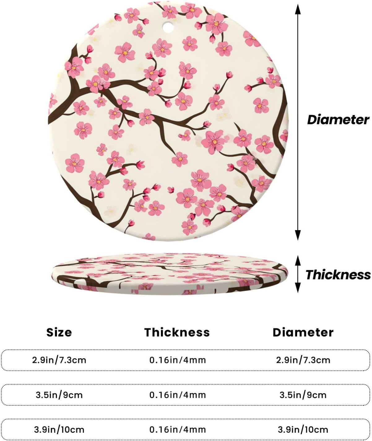 Pink Cherry Blossom Round Ceramic Christmas Ornaments