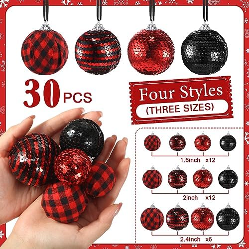 Liliful 30 Pcs Christmas Hanging Balls Red Black Set