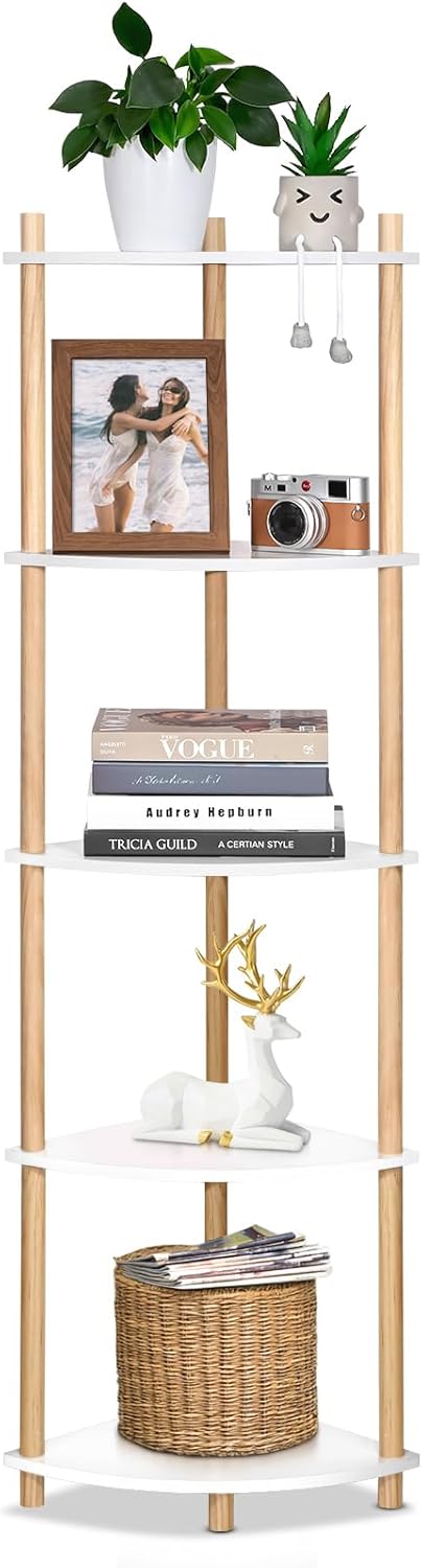 YGYQZ 5 Tier Corner Bookshelf Stand - Narrow Stable Rustic Style