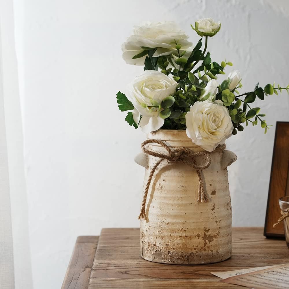 SIDUCAL Ceramic Flower Vase 8 Inch Rustic Decor