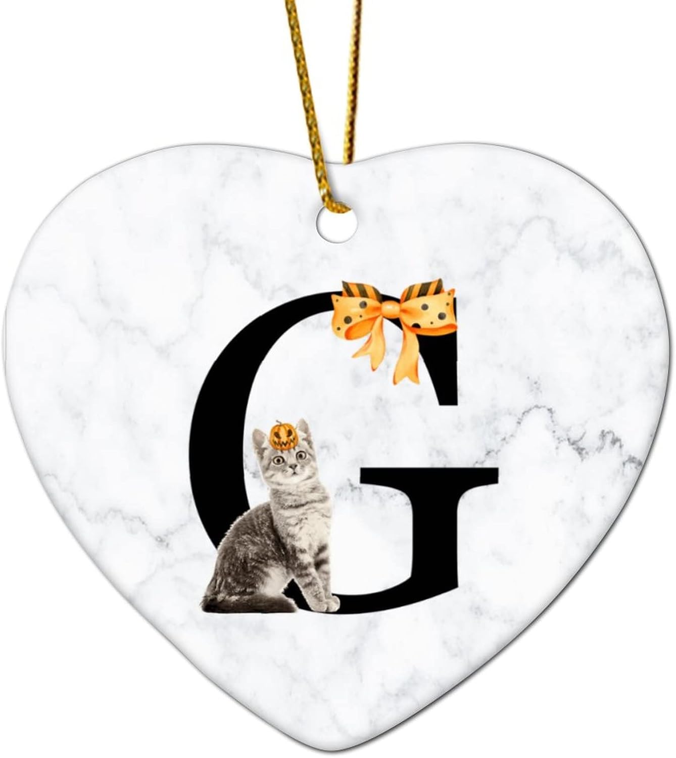 Heart Shape Ceramic Christmas Ornament with Initials