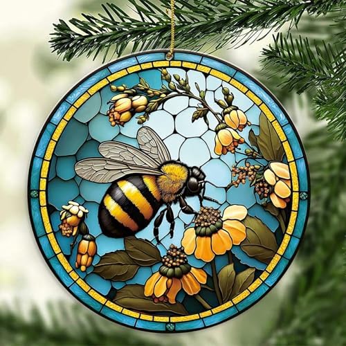 Bee Christmas Ornament 315 Inch Acrylic Round Tree Decor