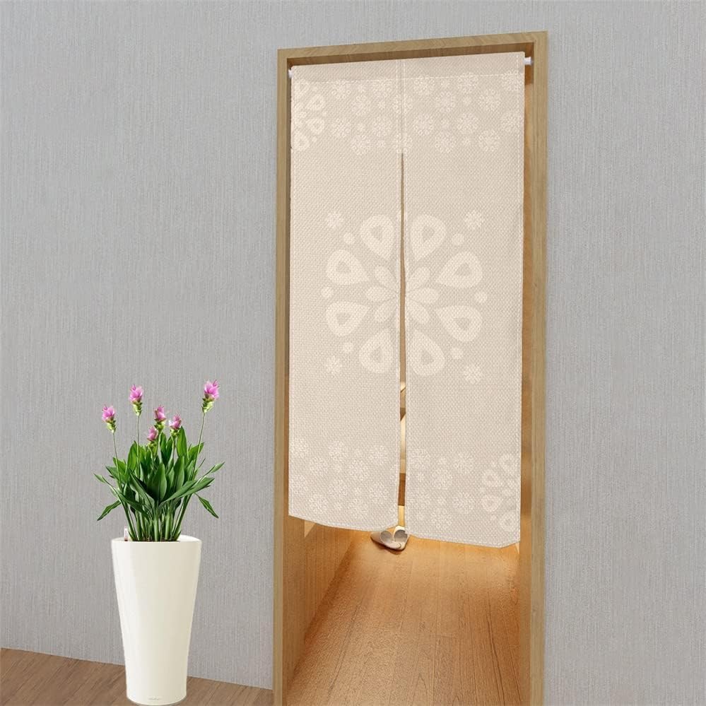 Leowefowa Japanese Noren Curtain Panel Flowers Print Beige 335x709