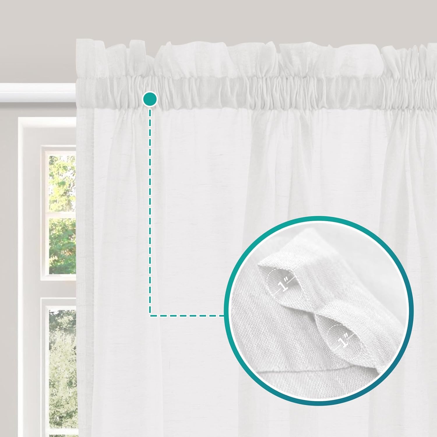 Turquoize White Linen French Door Curtains 52x72 2 Panels
