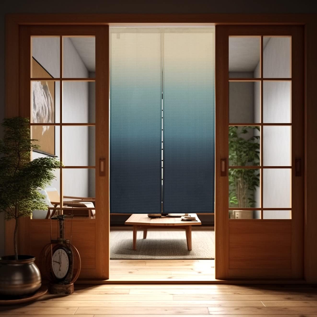 Japanese Navy Blue Noren Door Curtain with Shibori Pattern