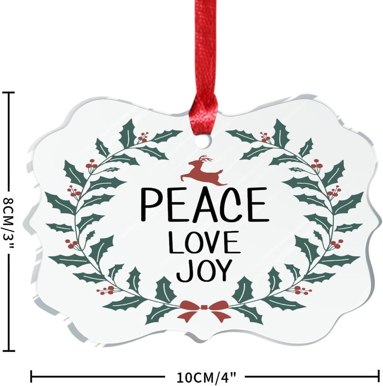 3 Clear Acrylic Christmas Ornaments 2023 Peace Love Joy Decor
