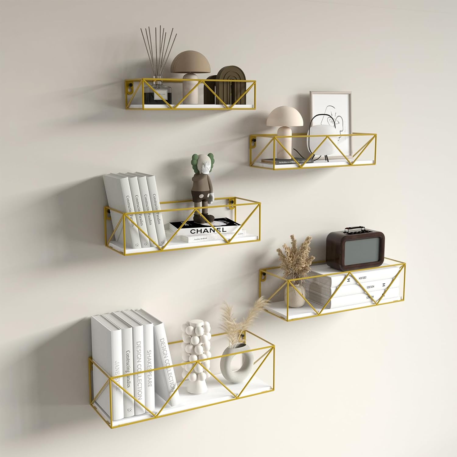 CRUGLA Gold Floating Shelves Wall Mounted Set of 5