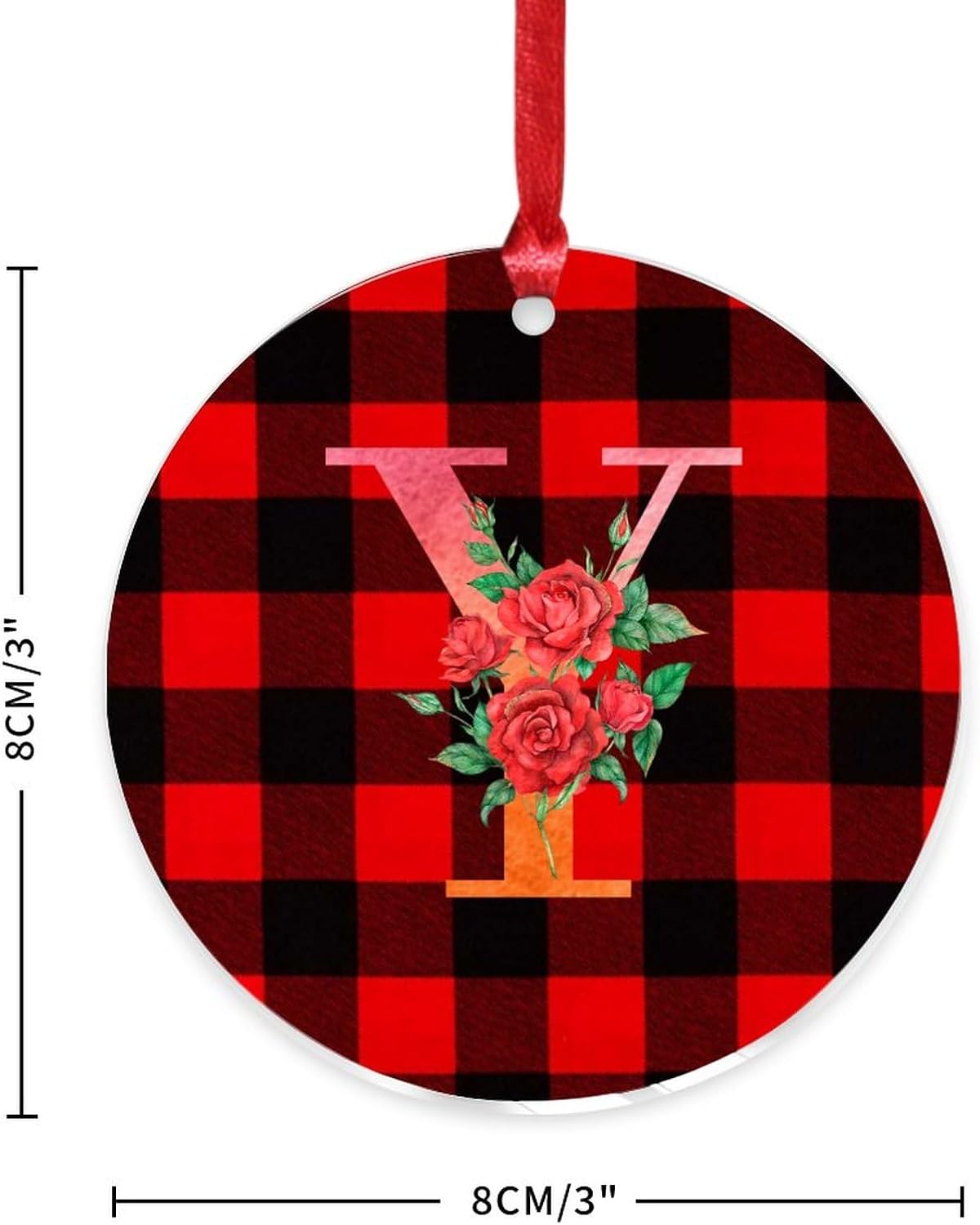 3 Clear Acrylic Christmas Ornament with Red Ribbon Y Initial