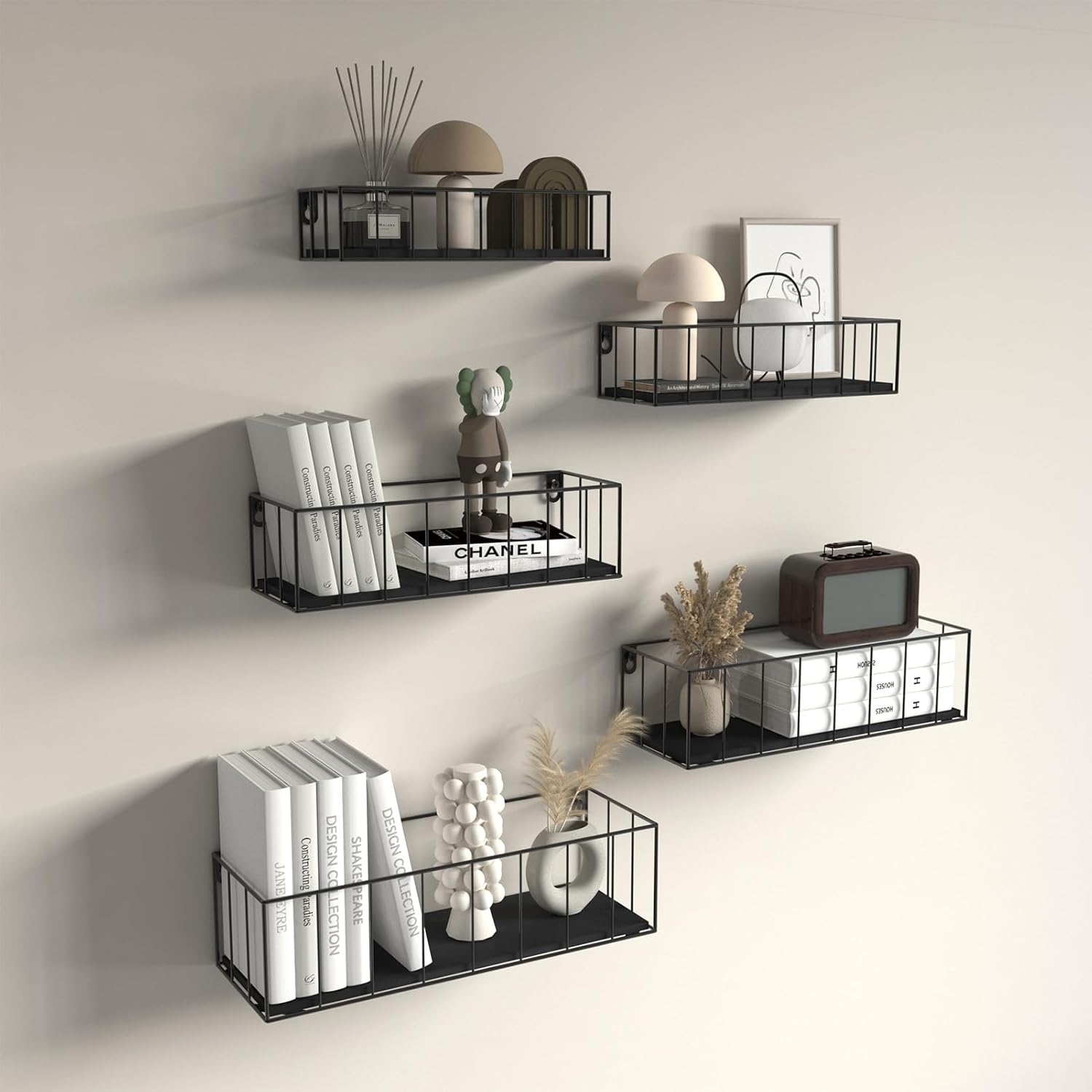 CRUGLA Black Floating Shelves Wall Mounted Set of 5