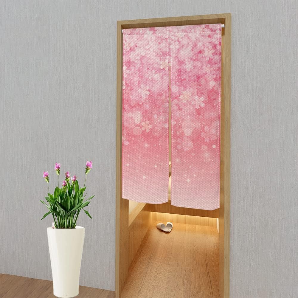 Leowefowa Japanese Noren Curtain Pink Flower Petals Decor
