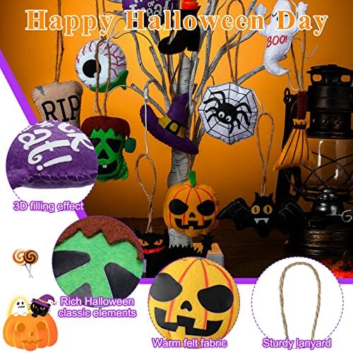 12 Halloween Tree Ornaments - 3D Felt Decorations