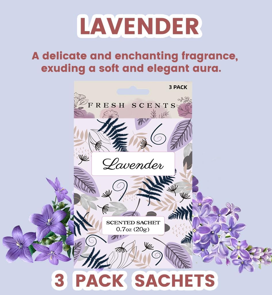 6 Pack Lavender Scented Sachets for Home and Car Fragrance