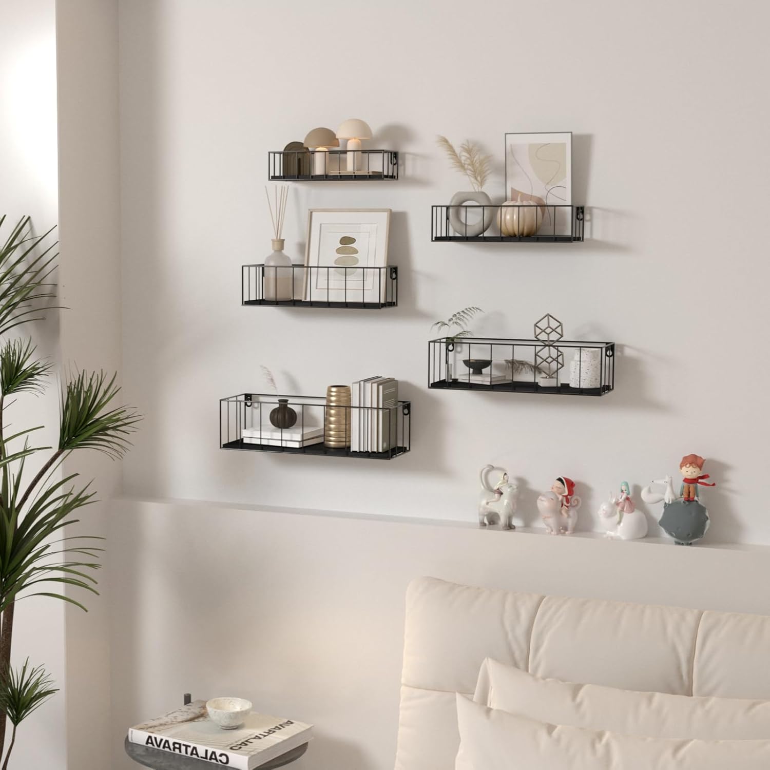 CRUGLA Black Floating Shelves Wall Mounted Set of 5