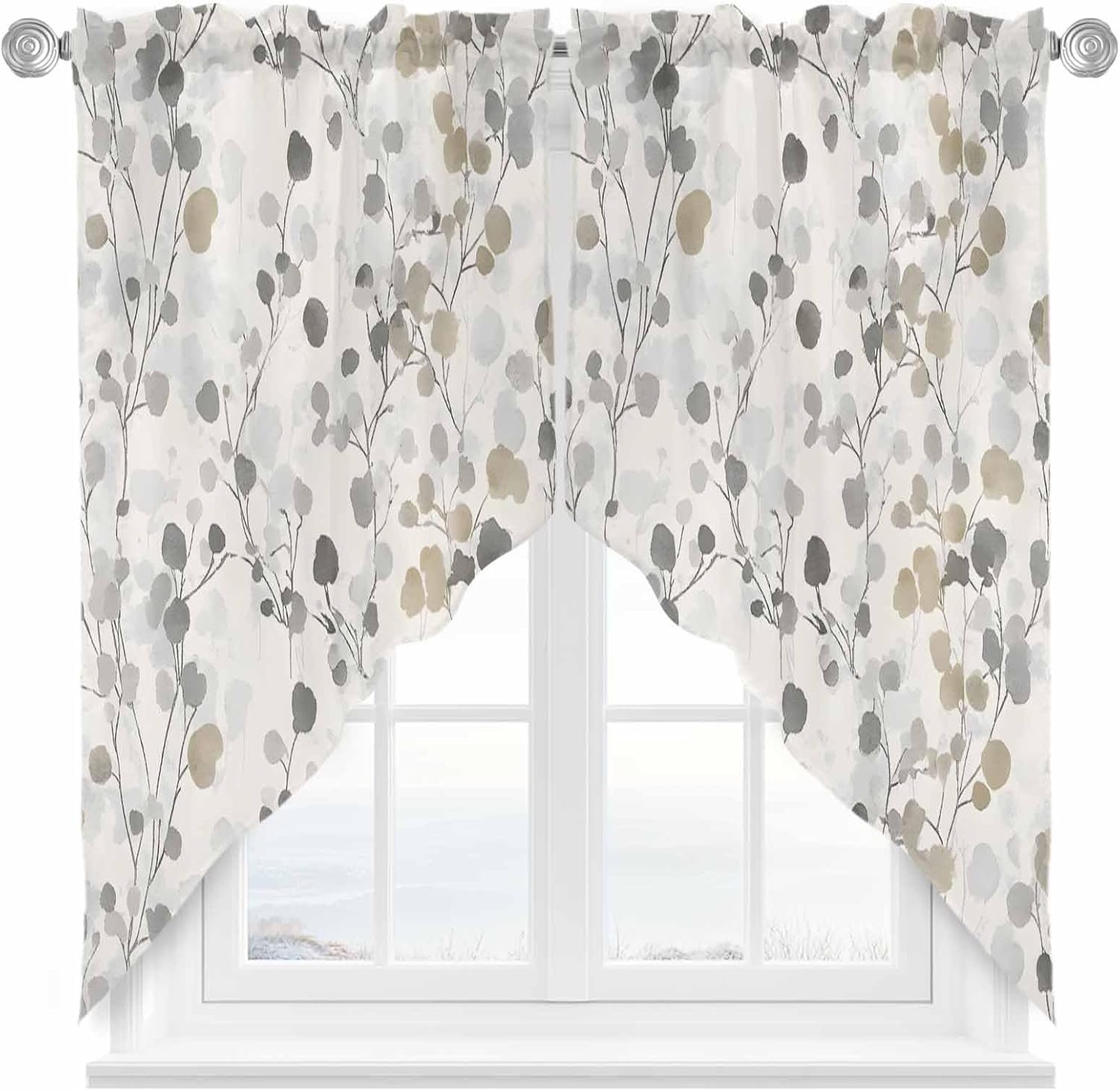 Gray Botanical Swag Valance 2 Pack for Windows