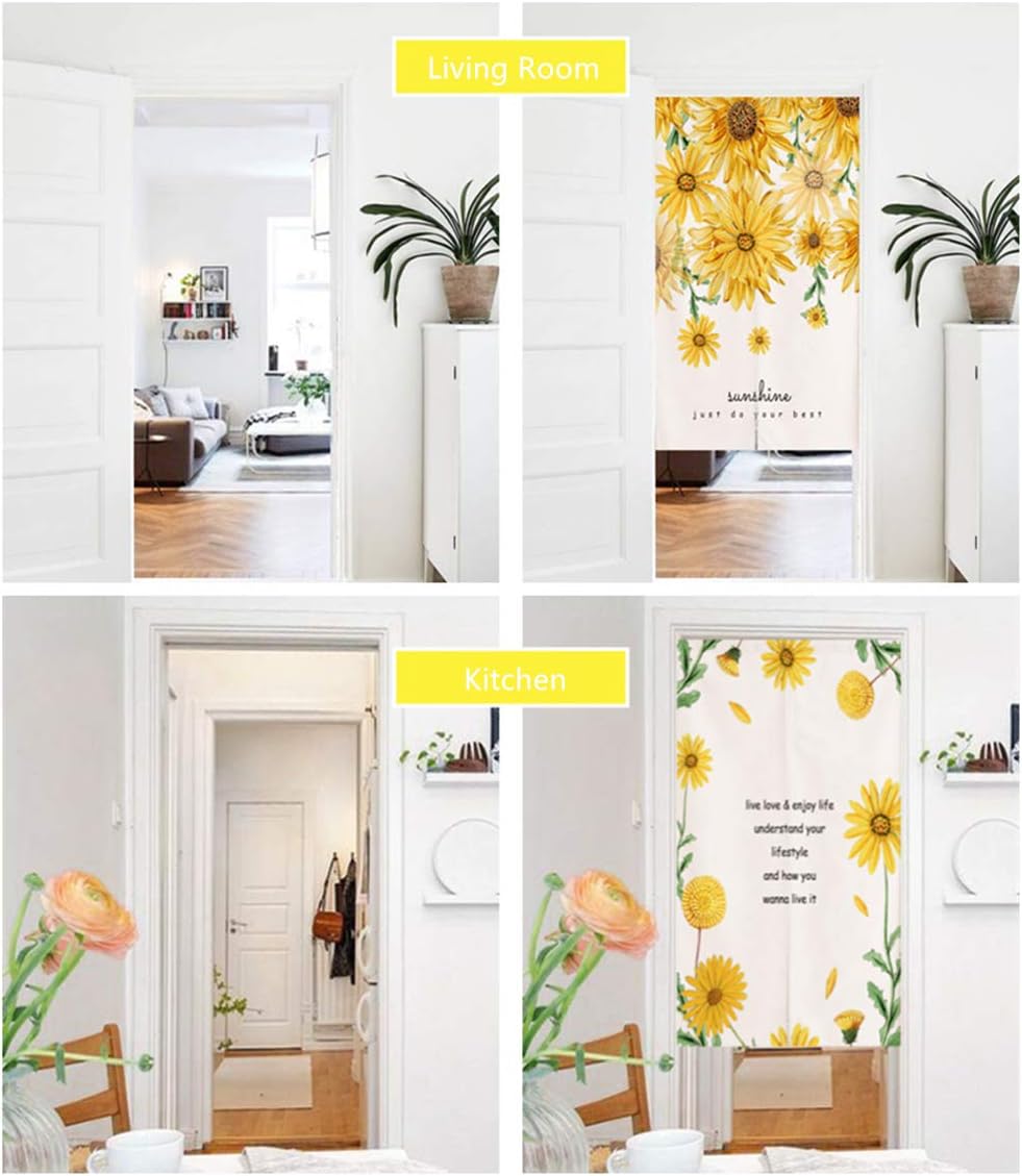Japanese Noren Curtain Sunflower Printed Door Divider