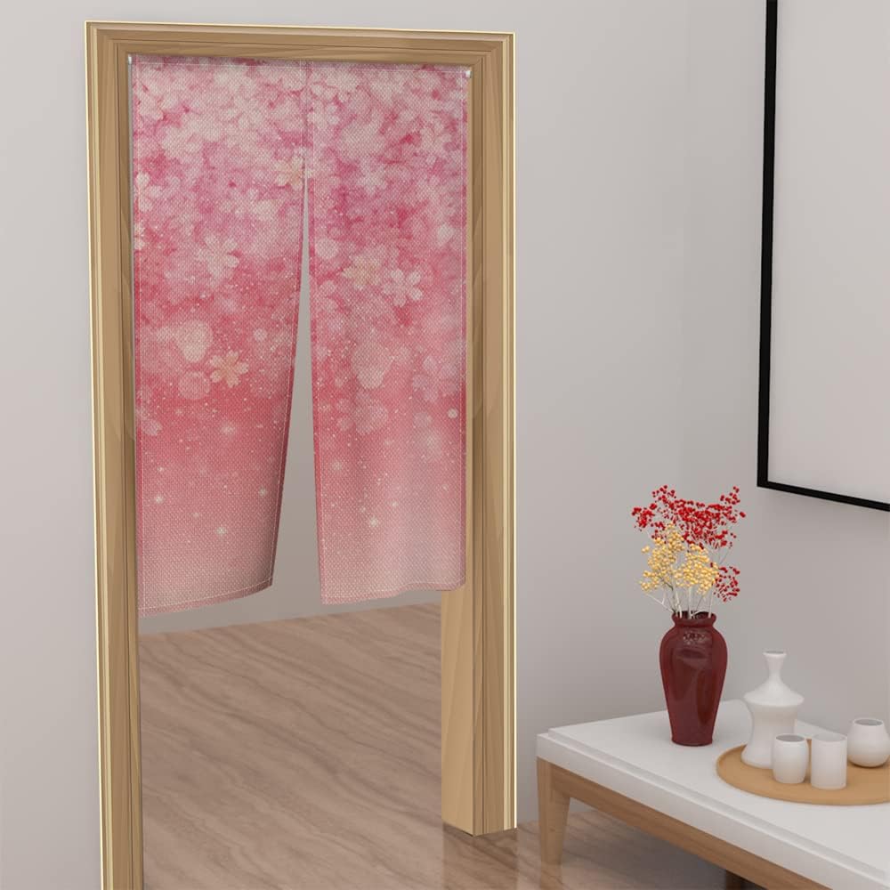 Leowefowa Japanese Noren Curtain Pink Flower Petals Decor