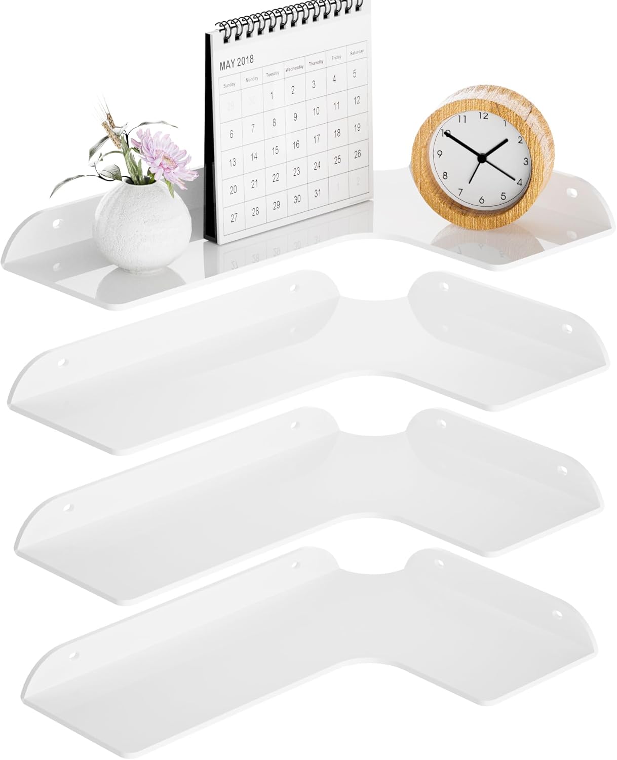 8x118 Inch White Acrylic Corner Shelf Set of 4
