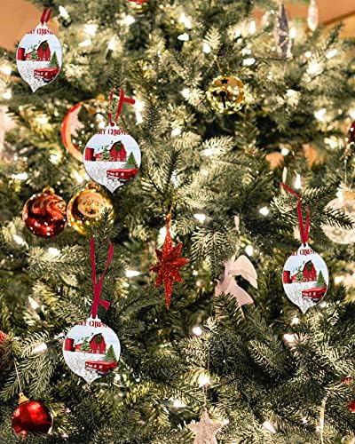 ZOE GARDEN Red Christmas Farm Truck Ornament Set 8 Pcs