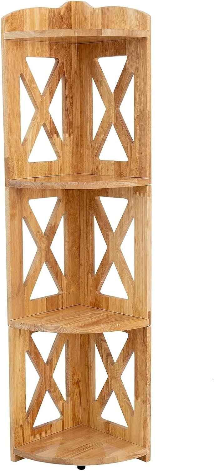 YCICI Corner Shelf Stand 4 Tier Natural Wood