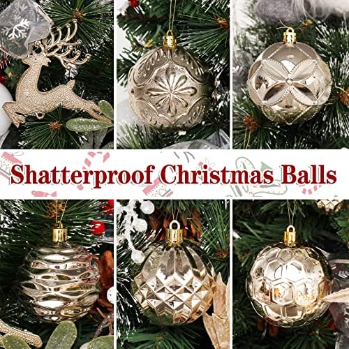 Christmas Tree Ornaments Set 50ct Shatterproof Champagne and White Balls