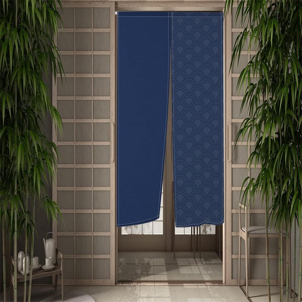 Leowefowa Japanese Noren Curtain Wave Navy Blue 34x48