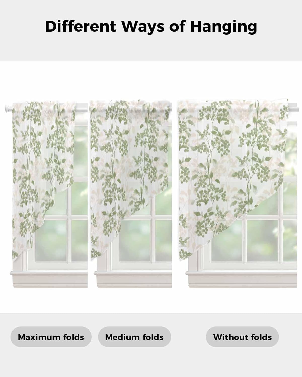 Sage Green Floral Swag Curtains 2 Panels Set