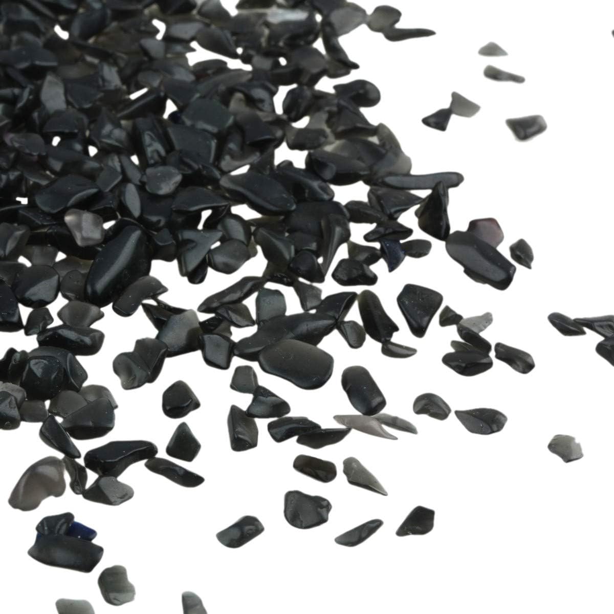 SUNYIK Fluorite Black Obsidian Tumbled Chips 1 Pound