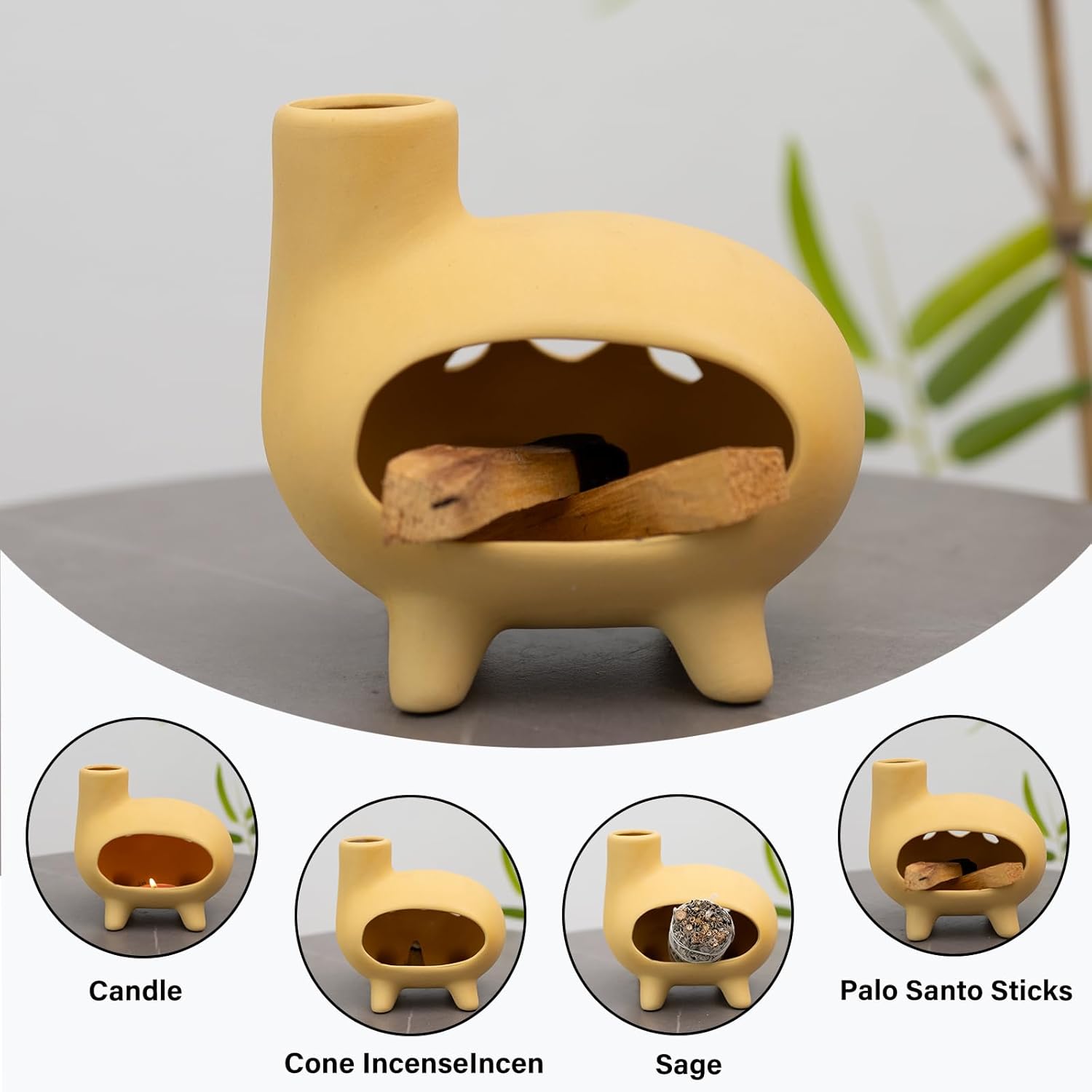 Elegant Handcrafted Ceramic Palo Santo Burner with Yellow Terracotta Feet