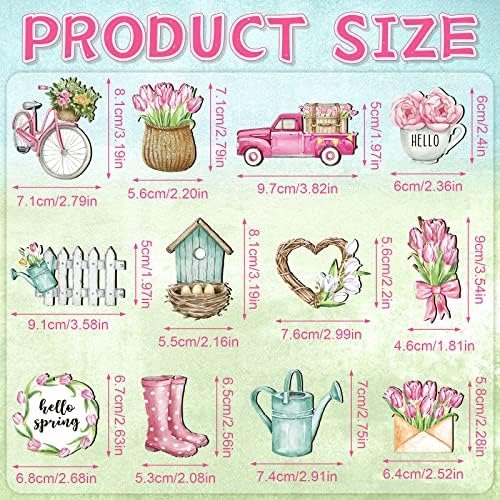 Maitys 36 Pcs Pastel Wooden Flower Hanging Decorations