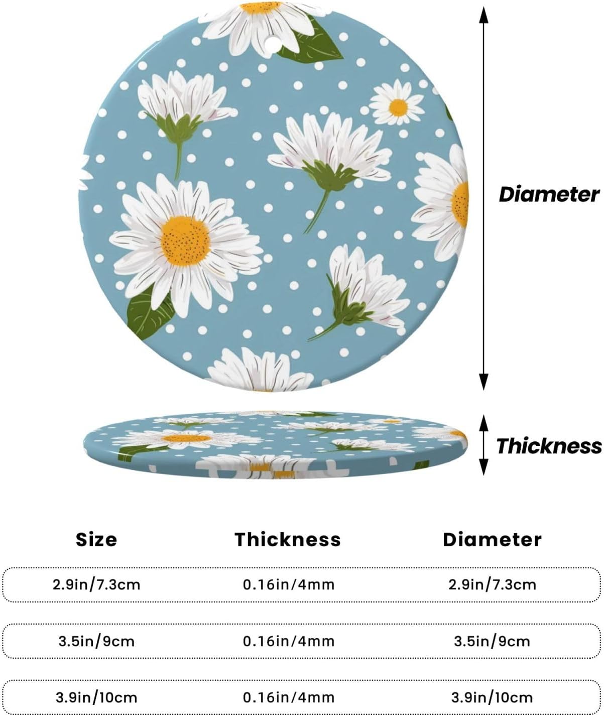 Christmas Ornaments Daisy Flower Polka Dots Round Ceramic Pendant Decor