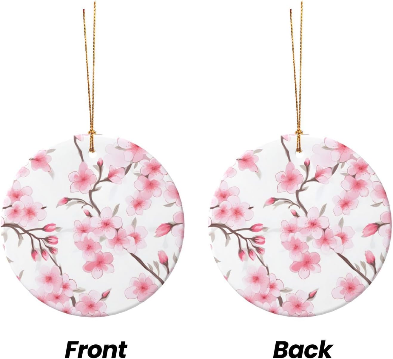 Pink Cherry Blossom Round Ceramic Christmas Ornaments 1