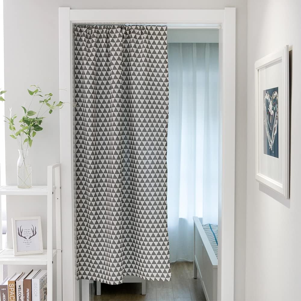 Geometric Door Curtain Panel in Gray Triangle