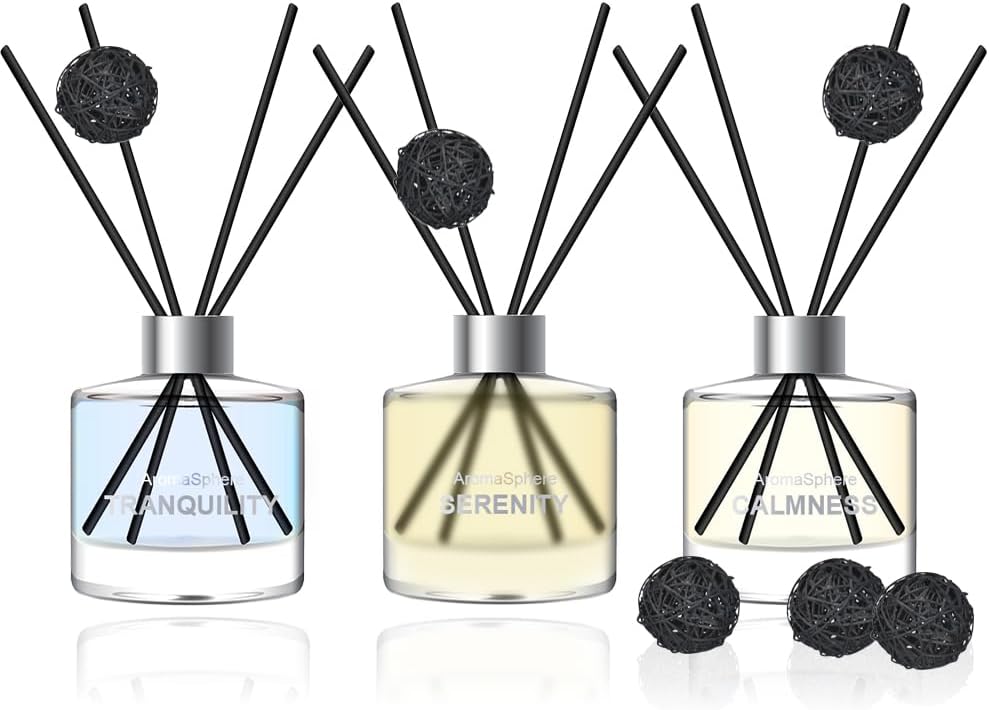 AromaSphere Reed Diffuser Set of 3 Eucalyptus Jasmine Lemongrass
